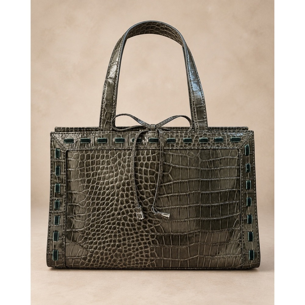 Liz Claiborne Pop-Outs Bottle Green Croc Embossed Tote Bag NWT